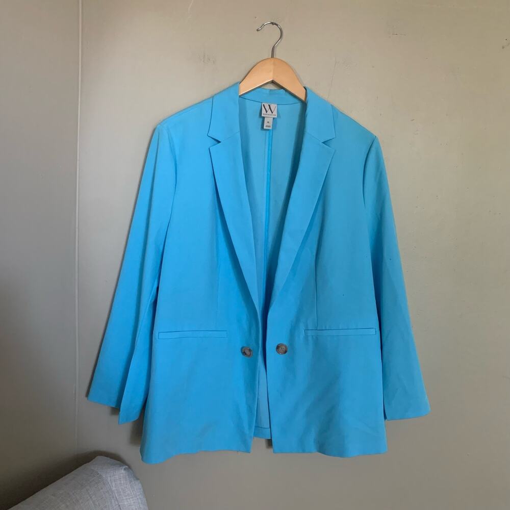 Worthington Single Breasted Blazer Baby Blue Size Large Petite Split Sleeve Cuff